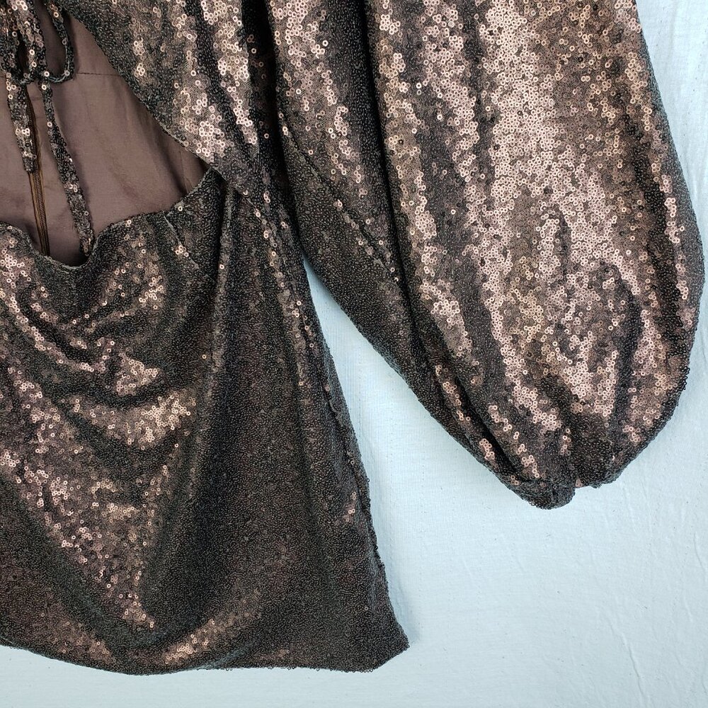 Showpo Australia Kat Long Sleeve Bodycon Mini Dress in Chocolate Sequin size 8 - Picture 8 of 16